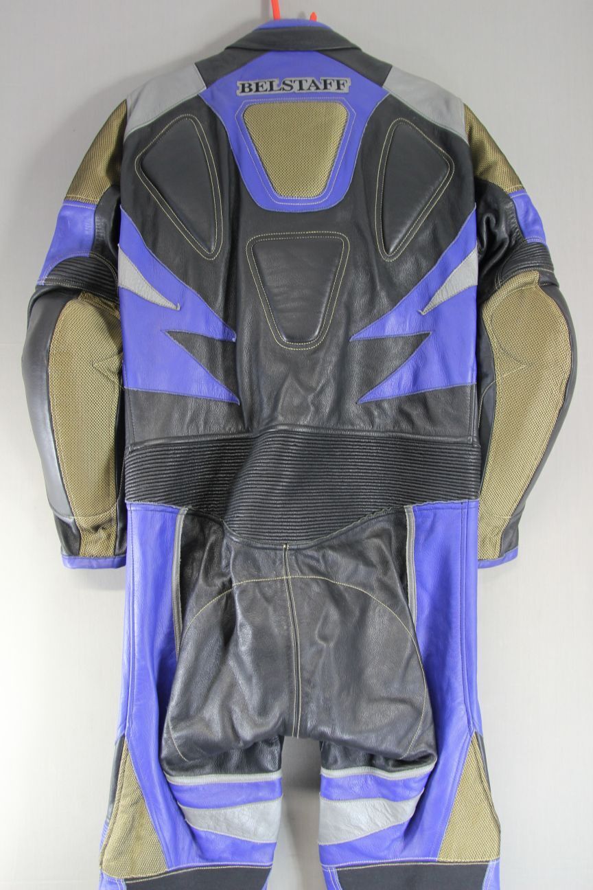 1 PIECE BELSTAFF LEATHER BIKER SUIT WITH KNOX CE ARMOUR: CHEST 46 IN/WAIST 38 IN