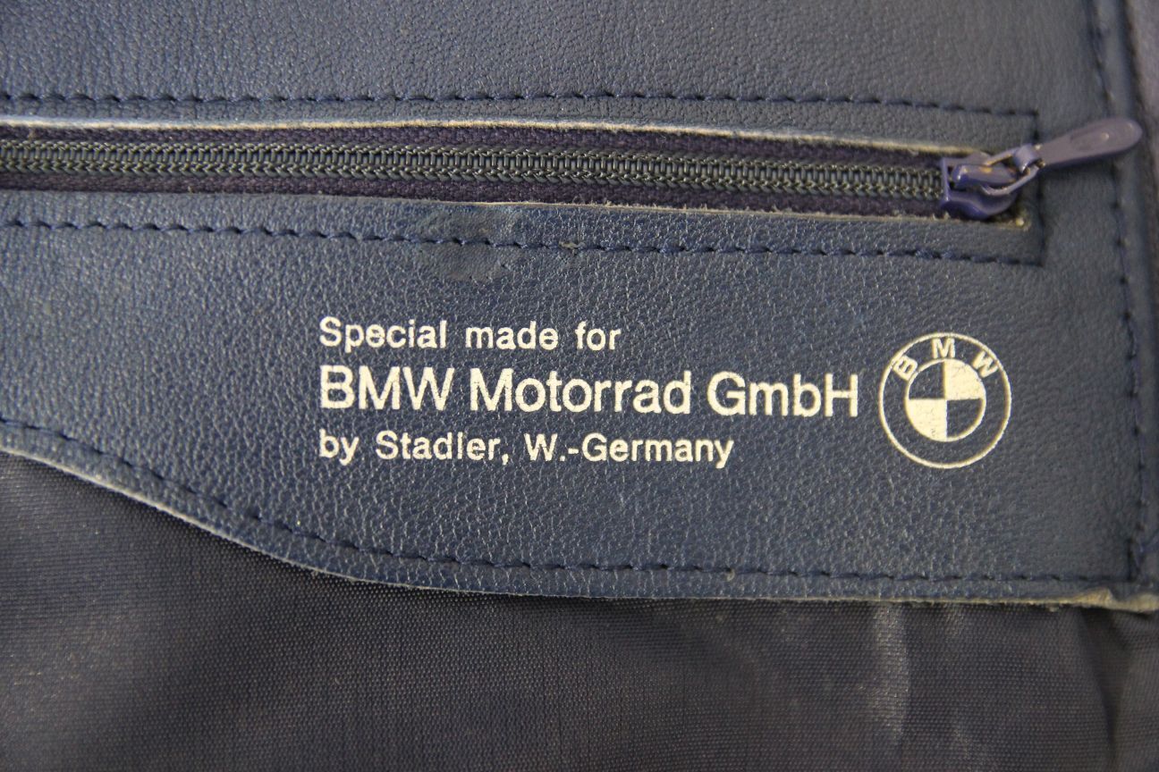 VINTAGE 1970's/1980's BMW MOTORRAD BLUE & CREAM LEATHER BIKER JACKET 36-38 INCH