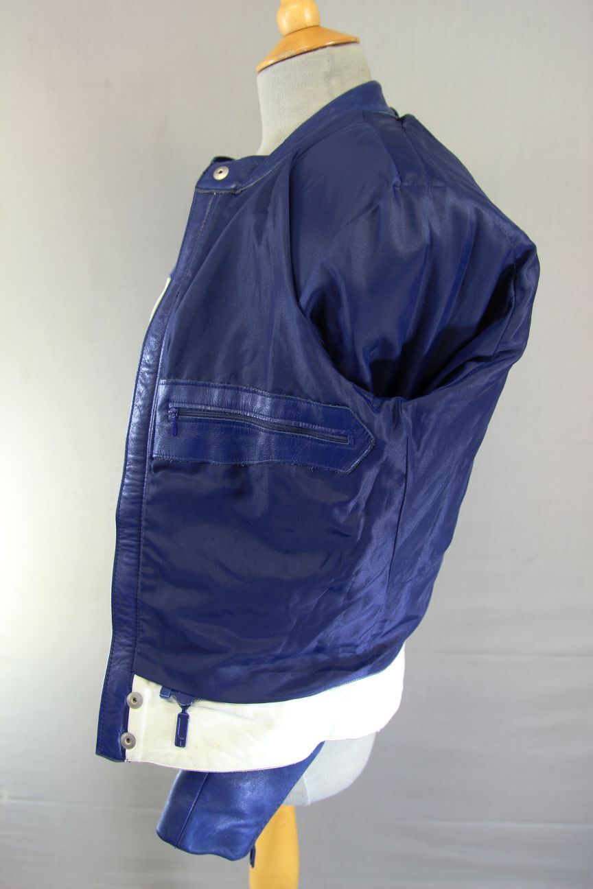 VINTAGE 1970's/1980's BMW MOTORRAD BLUE & CREAM LEATHER BIKER JACKET 36-38 INCH