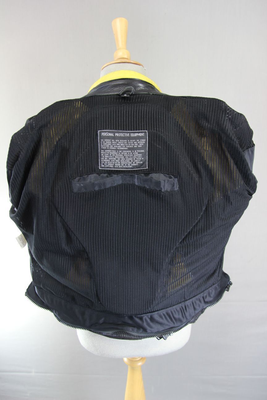 RICHA BLACK, YELLOW & SILVER LEATHER BIKER JACKET WITH CE ARMOUR: SIZE 12