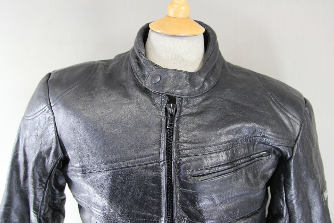 ASHMAN BLACK COWHIDE LEATHER BIKER JACKET + BACK/SHOULDER/ELBOW PROTECTORS 42 IN