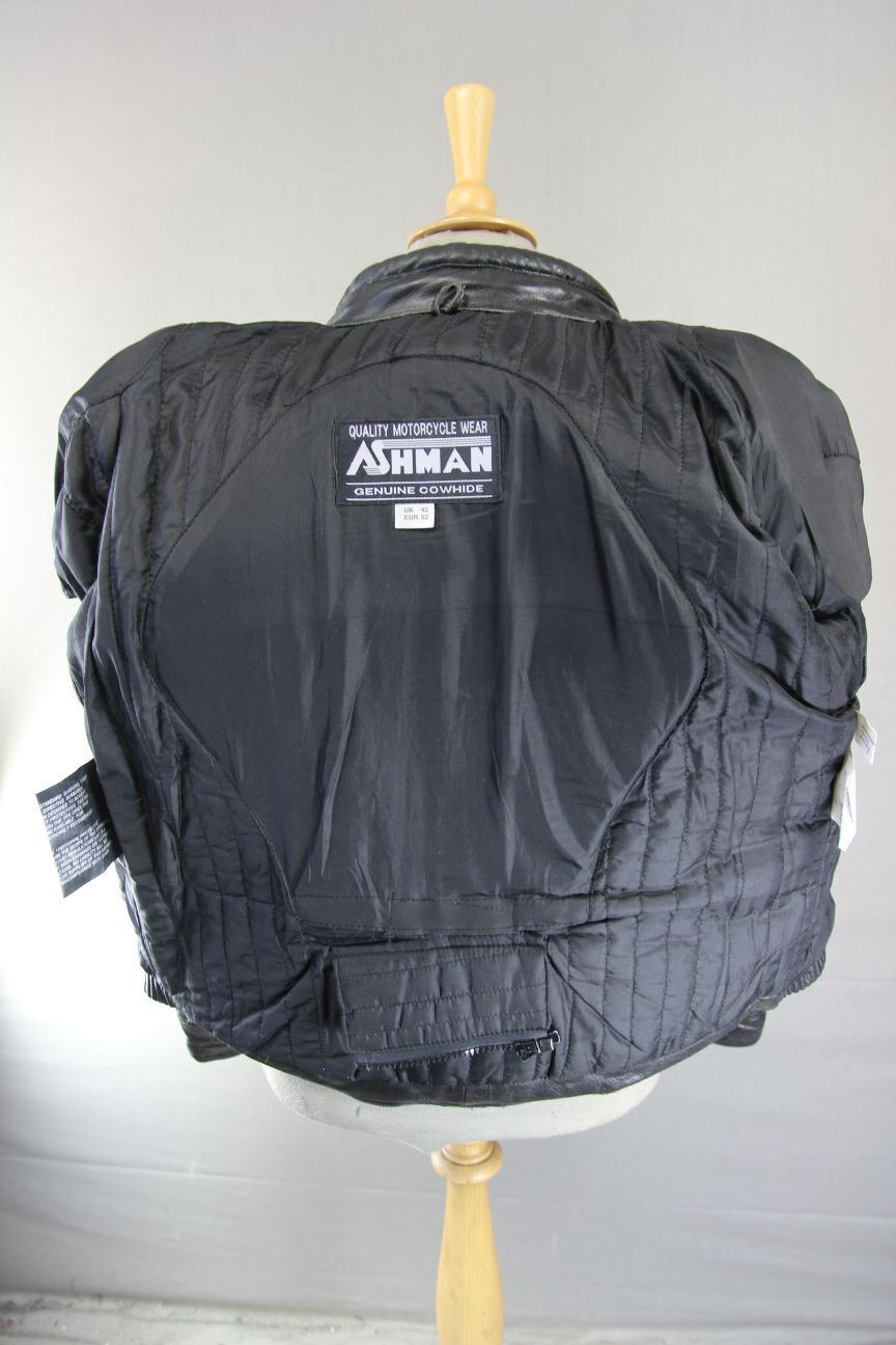 ASHMAN BLACK COWHIDE LEATHER BIKER JACKET + BACK/SHOULDER/ELBOW PROTECTORS 42 IN
