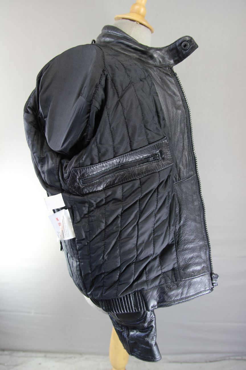 ASHMAN BLACK COWHIDE LEATHER BIKER JACKET + BACK/SHOULDER/ELBOW PROTECTORS 42 IN