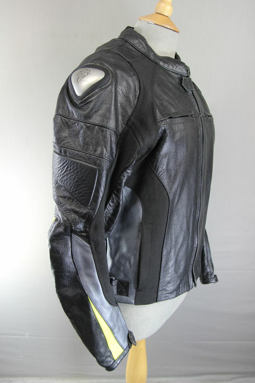 EVIRON BLACK, SILVER & YELLOW LEATHER BIKER JACKET WITH RACE HUMP 36"EXTRA SMALL