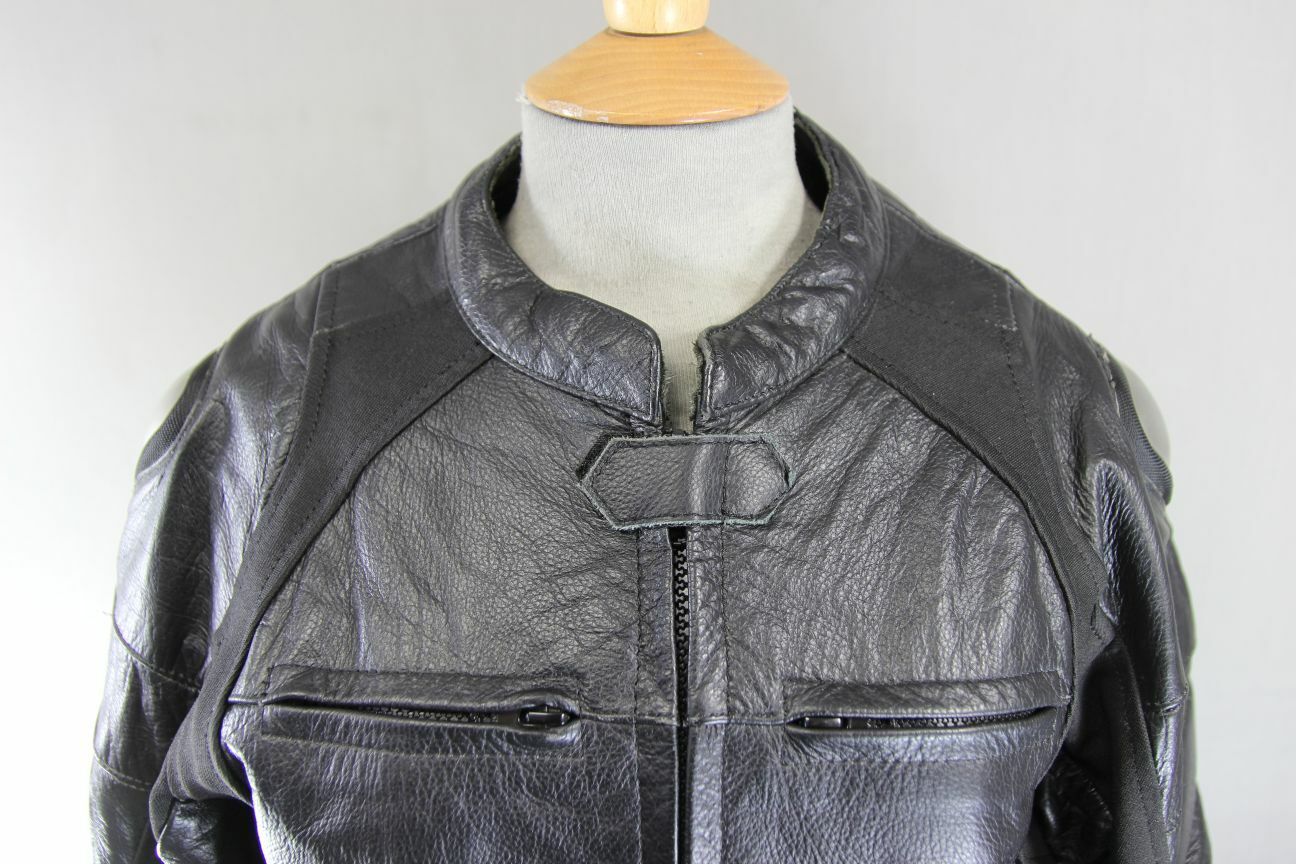 EVIRON BLACK, SILVER & YELLOW LEATHER BIKER JACKET WITH RACE HUMP 36"EXTRA SMALL