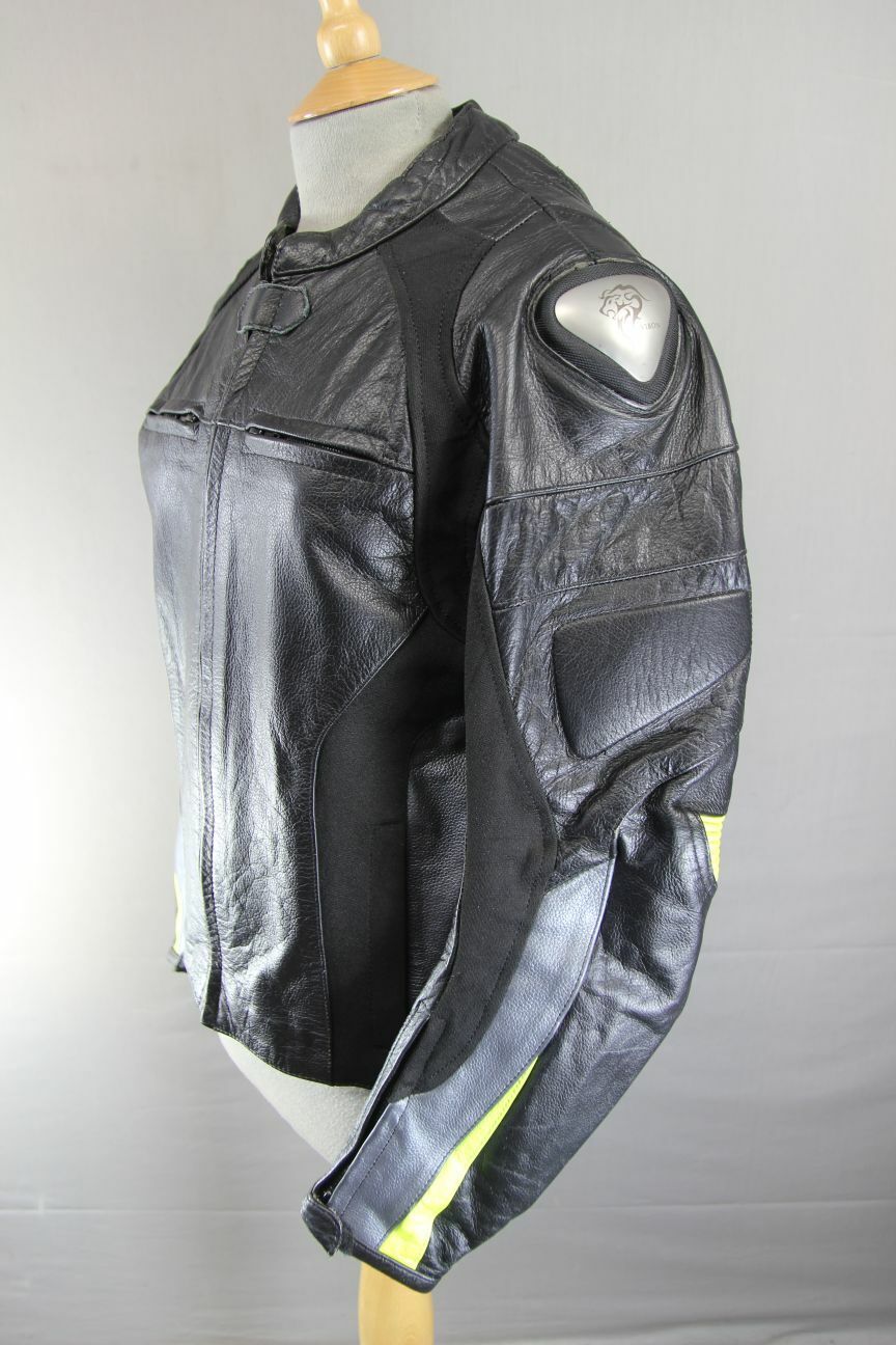 EVIRON BLACK, SILVER & YELLOW LEATHER BIKER JACKET WITH RACE HUMP 36"EXTRA SMALL