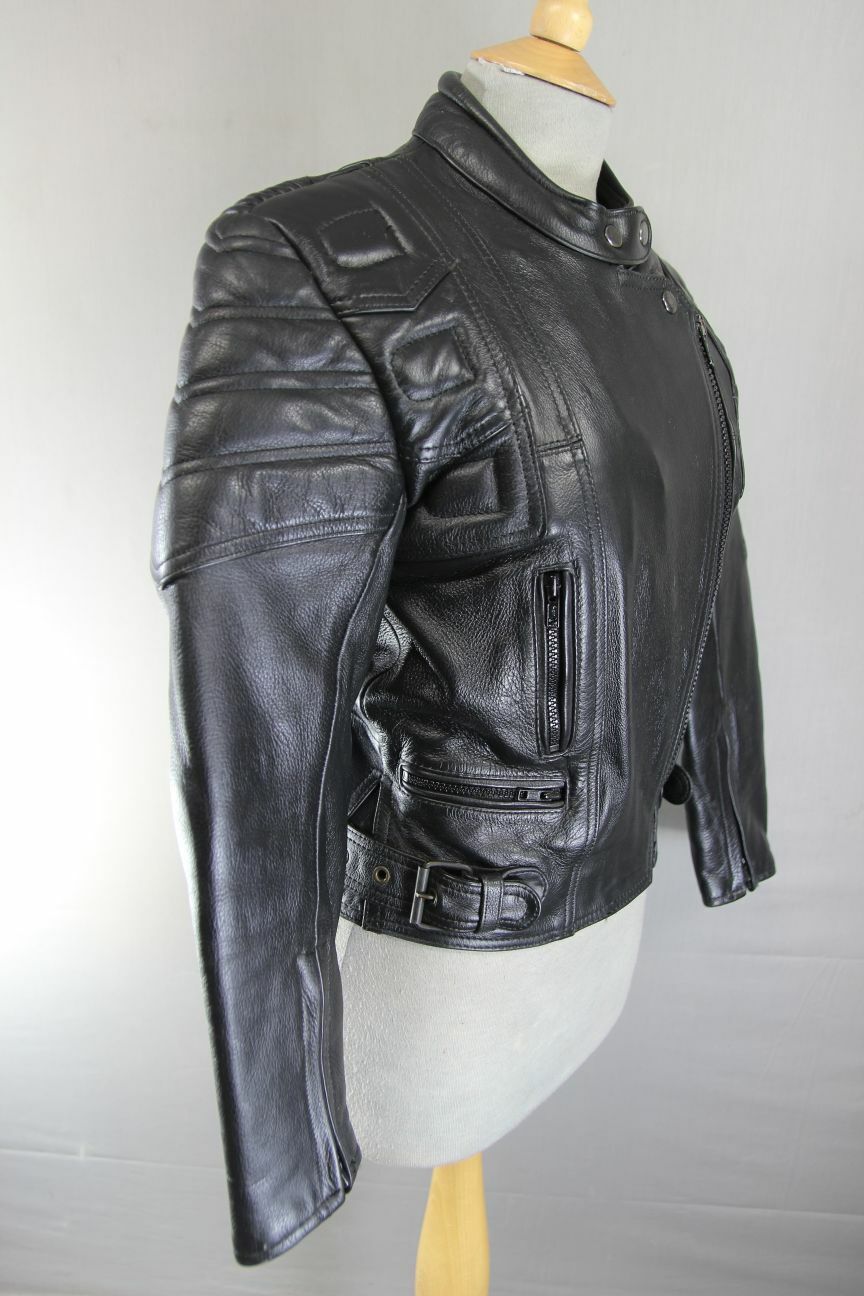 EURO STYLE CLASSIC BLACK LEATHER BIKER JACKET: SIZE 10