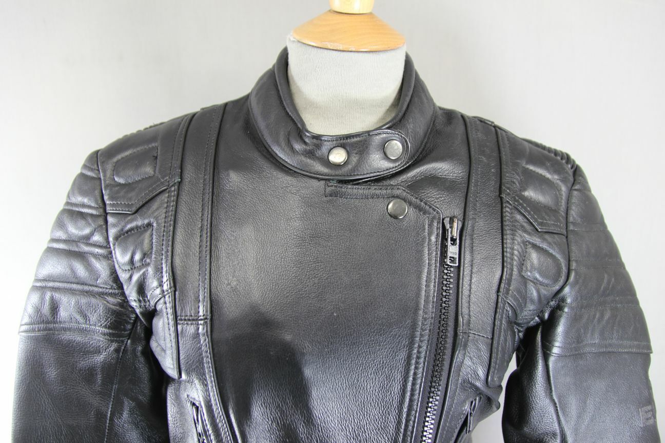 EURO STYLE CLASSIC BLACK LEATHER BIKER JACKET: SIZE 10