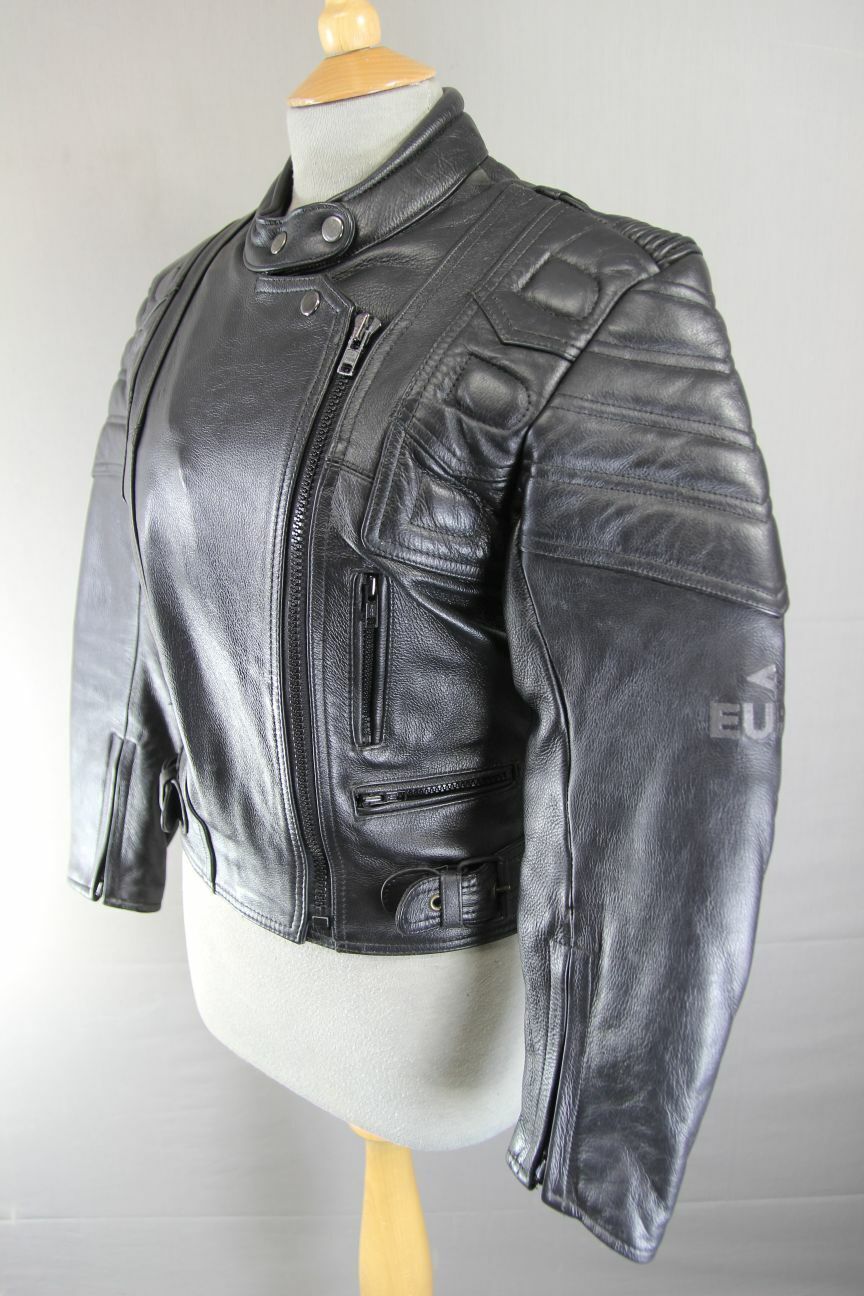 EURO STYLE CLASSIC BLACK LEATHER BIKER JACKET: SIZE 10