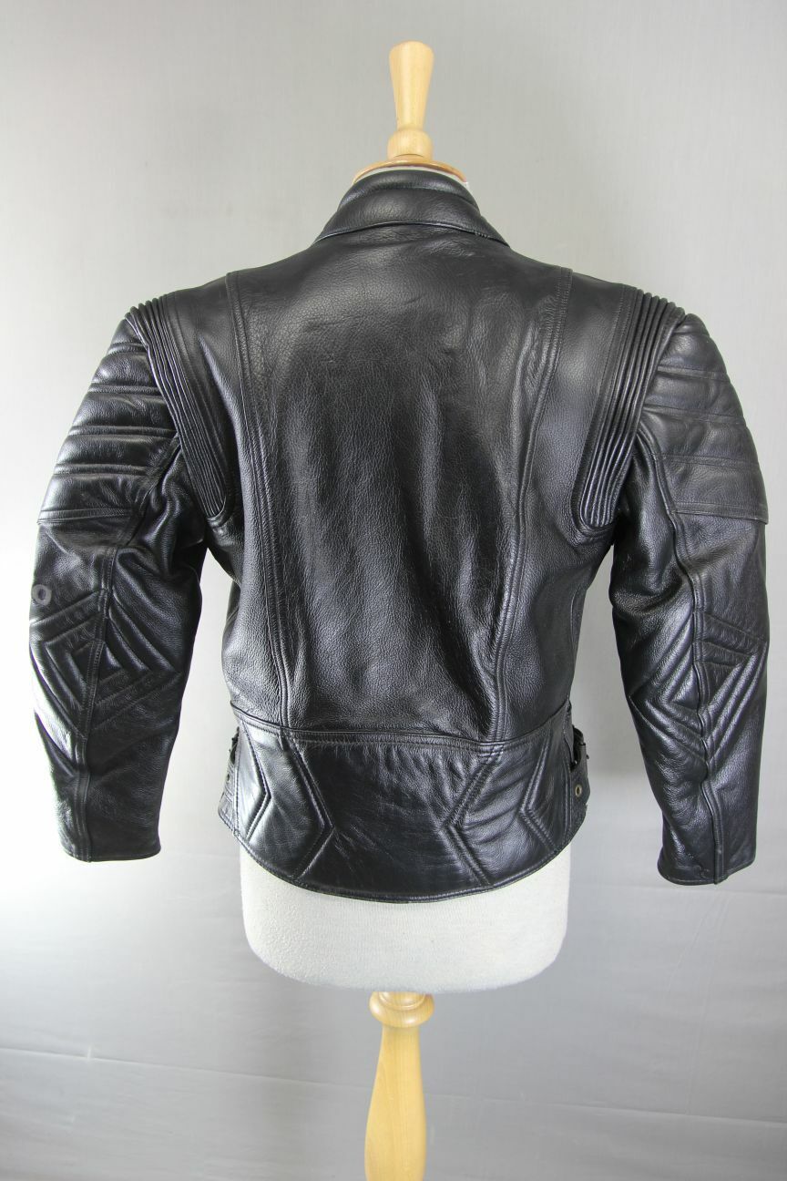 EURO STYLE CLASSIC BLACK LEATHER BIKER JACKET: SIZE 10