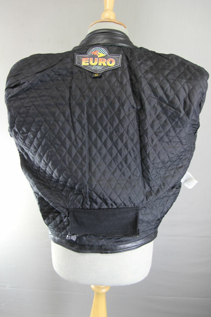 EURO STYLE CLASSIC BLACK LEATHER BIKER JACKET: SIZE 10