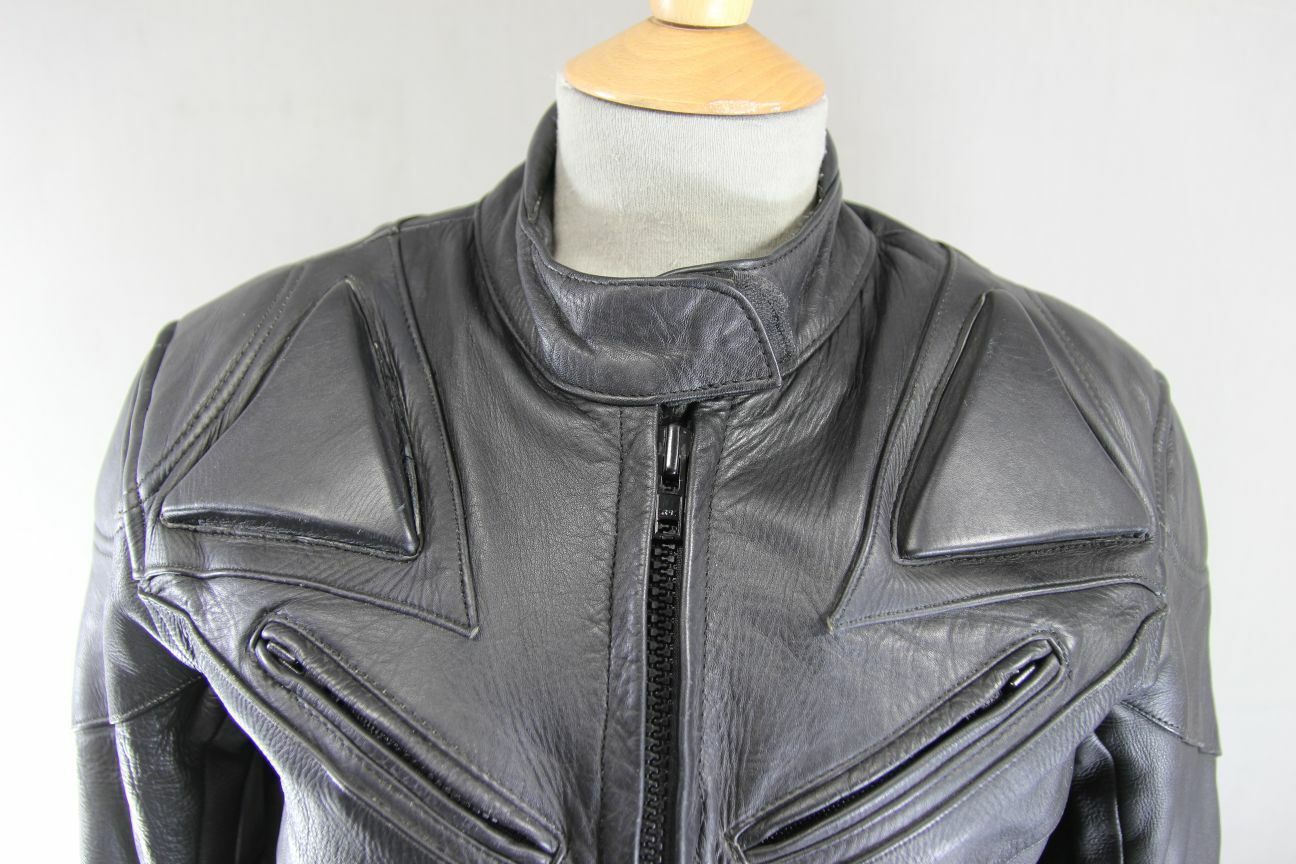 RHINO BRITISH DESIGNED & STYLED BLACK COWHIDE LEATHER BIKER JACKET: SIZE 14