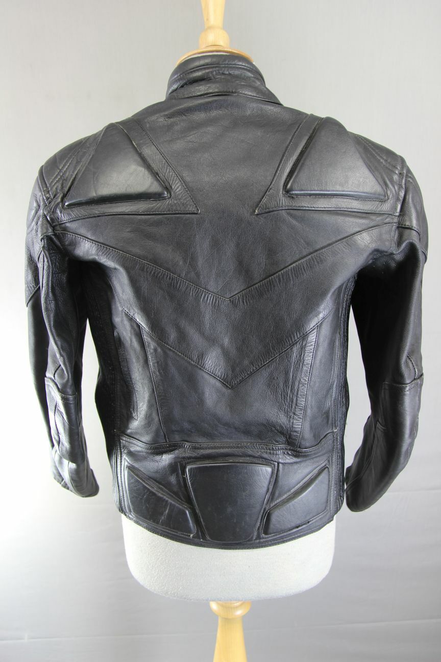 RHINO BRITISH DESIGNED & STYLED BLACK COWHIDE LEATHER BIKER JACKET: SIZE 14