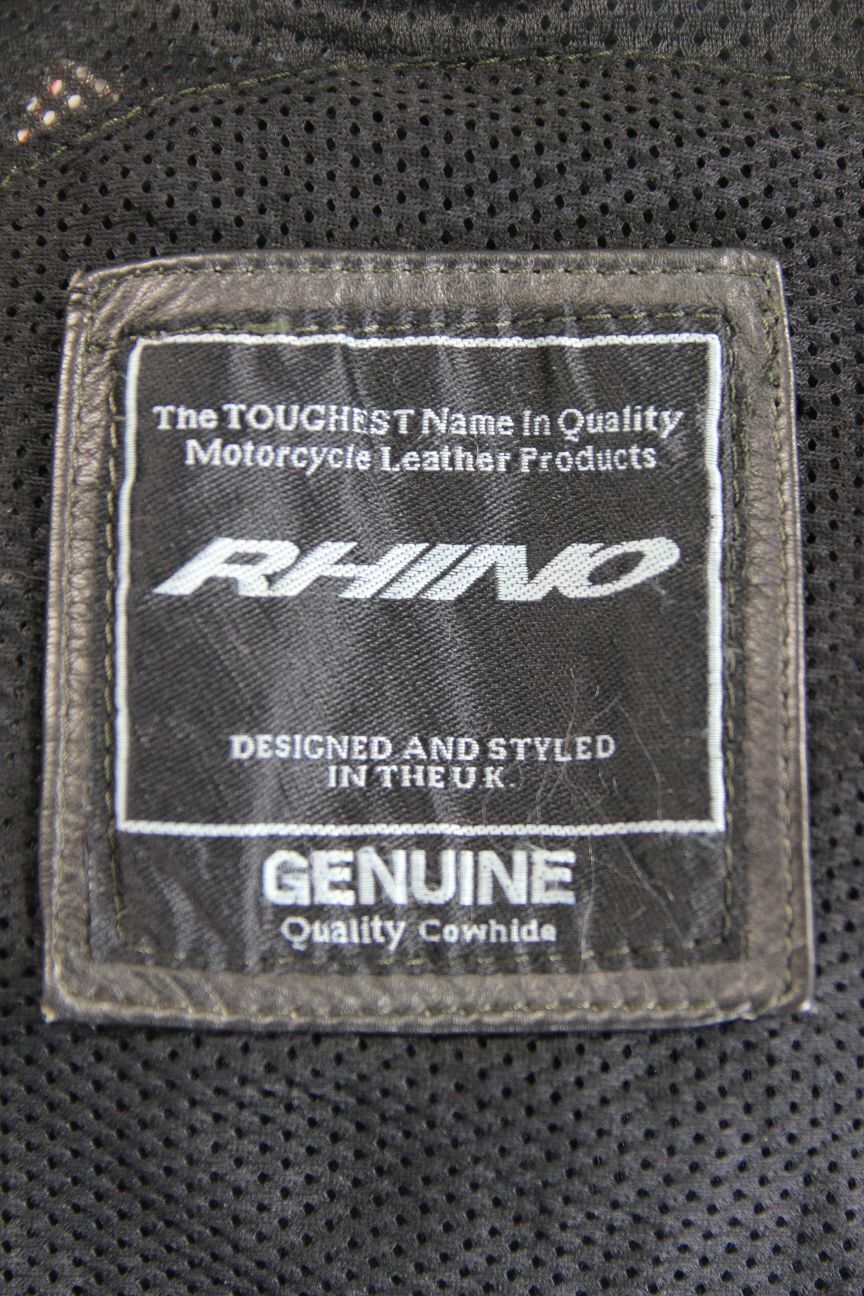 RHINO BRITISH DESIGNED & STYLED BLACK COWHIDE LEATHER BIKER JACKET: SIZE 14