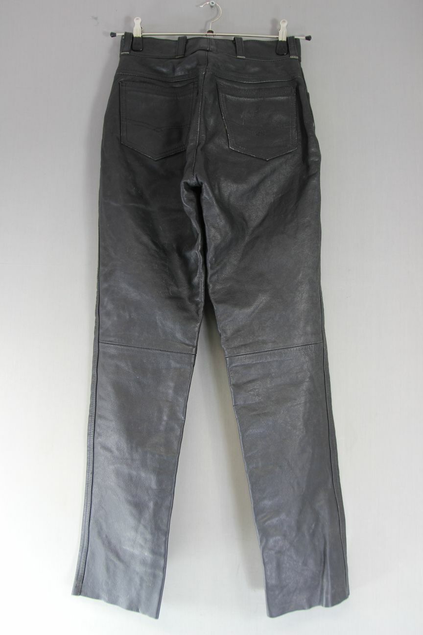 WOLF BRITISH MADE BLACK LEATHER BIKER JEANS SIZE 12: WAIST 28IN/INSIDE LEG 32IN