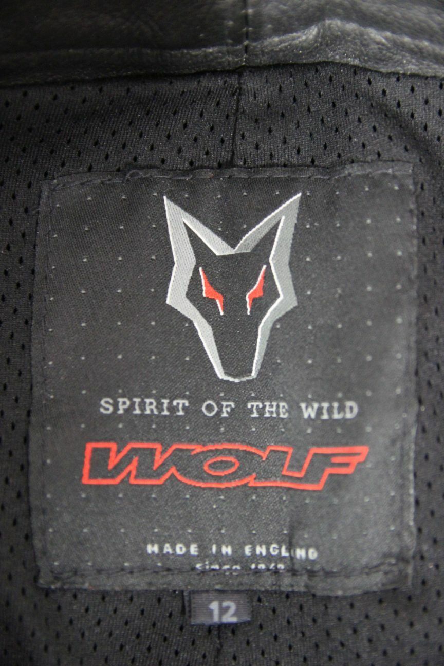 WOLF BRITISH MADE BLACK LEATHER BIKER JEANS SIZE 12: WAIST 28IN/INSIDE LEG 32IN