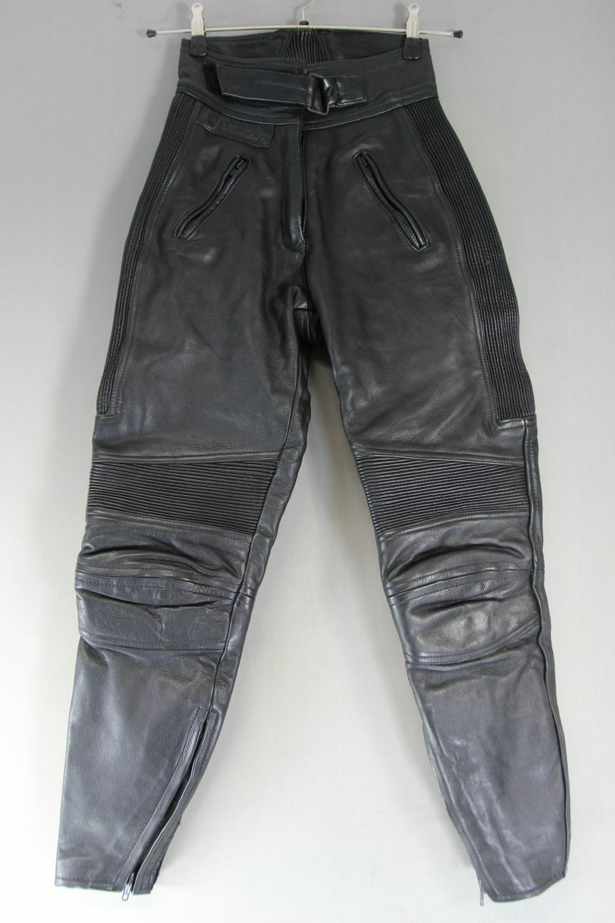 BELSTAFF BLACK LEATHER BIKER TROUSERS SIZE 12: WAIST 26 INCHES/LEG 29 INCHES