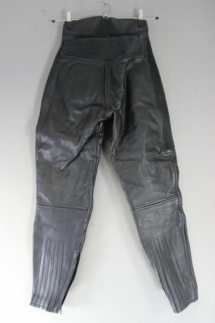 BELSTAFF BLACK LEATHER BIKER TROUSERS SIZE 12: WAIST 26 INCHES/LEG 29 INCHES