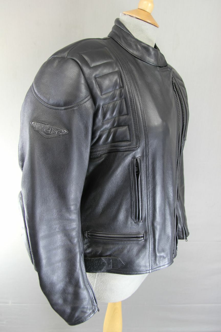 WEISE BLACK LEATHER BIKER JACKET WITH SHOULDER & ELBOW CE ARMOUR SIZE 16