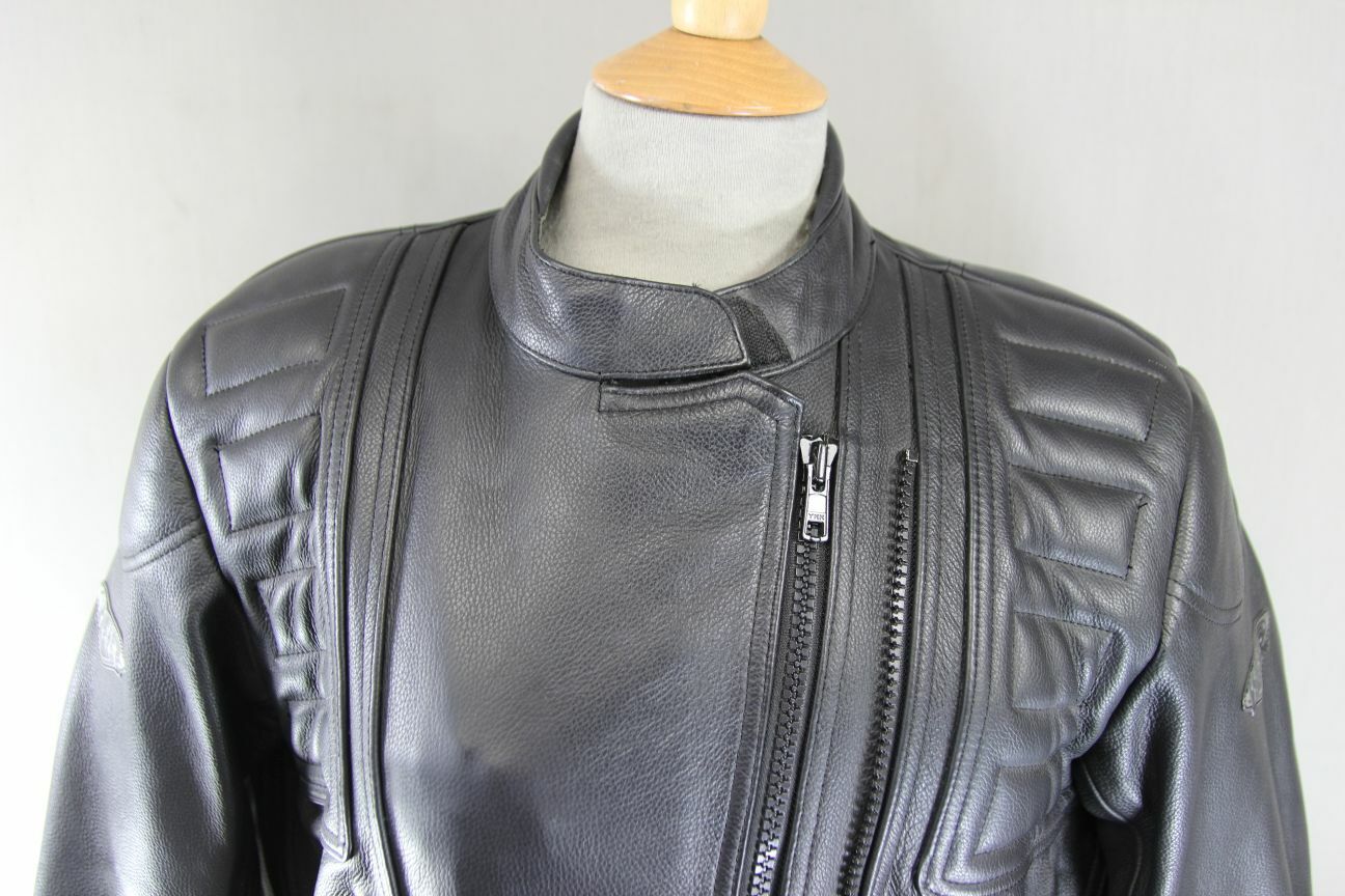 WEISE BLACK LEATHER BIKER JACKET WITH SHOULDER & ELBOW CE ARMOUR SIZE 16