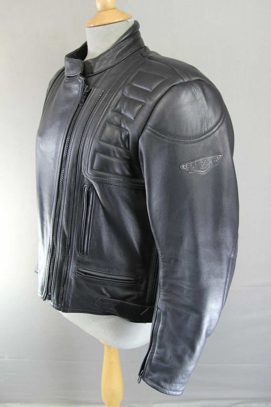 WEISE BLACK LEATHER BIKER JACKET WITH SHOULDER & ELBOW CE ARMOUR SIZE 16