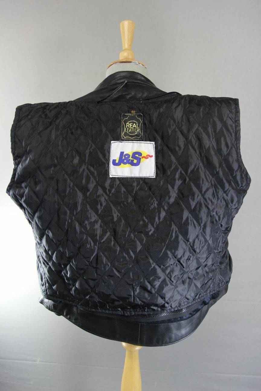 J&S BLACK & SILVER LEATHER BIKER JACKET WITH BACK PROTECTOR & THERMAL LINING 40"