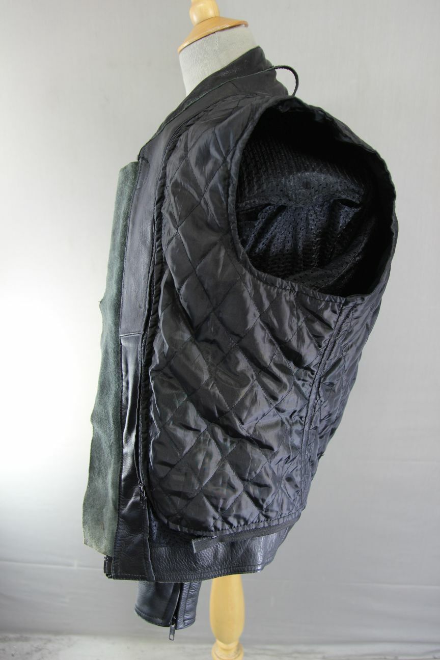 J&S BLACK & SILVER LEATHER BIKER JACKET WITH BACK PROTECTOR & THERMAL LINING 40"