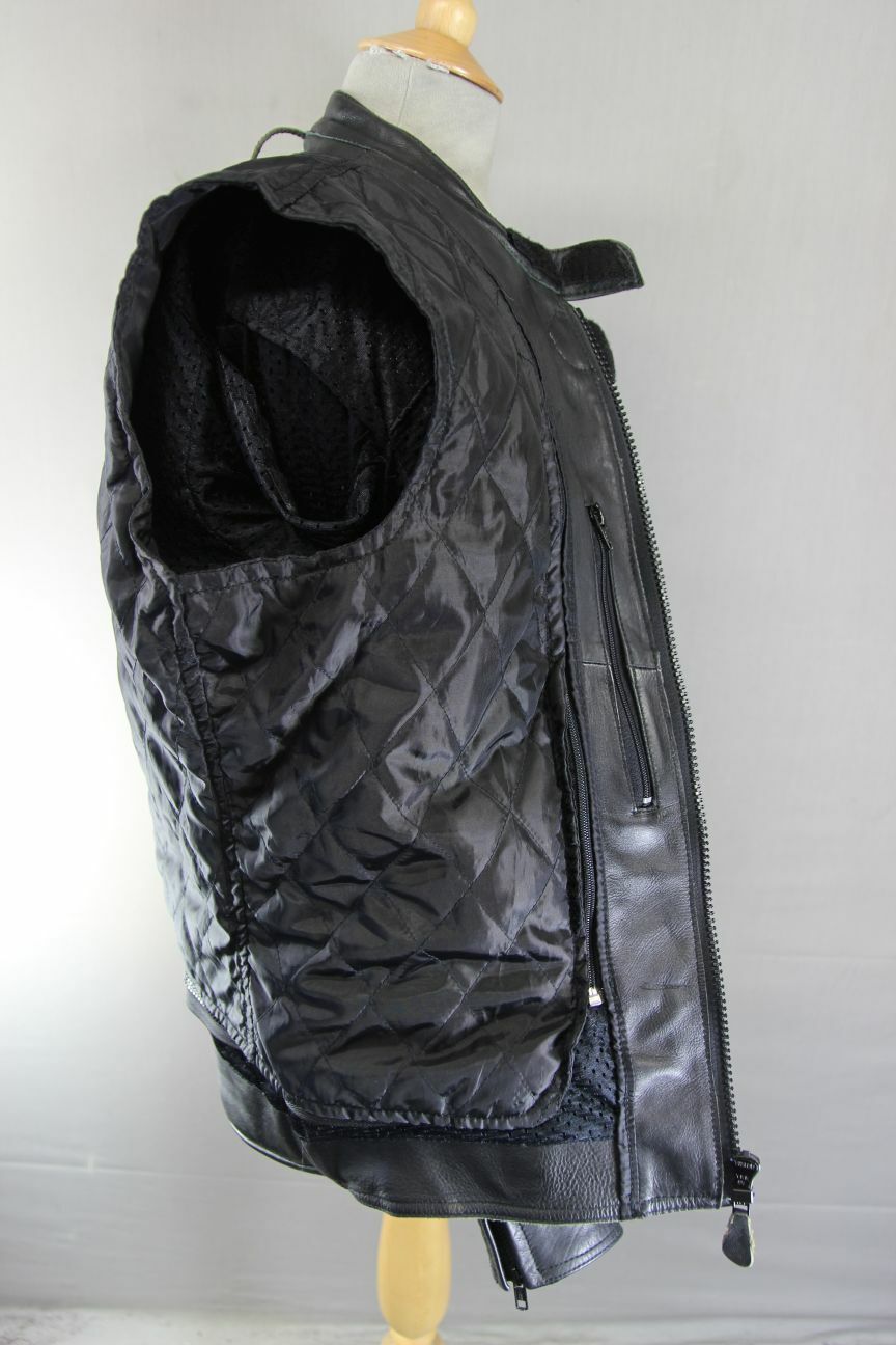 J&S BLACK & SILVER LEATHER BIKER JACKET WITH BACK PROTECTOR & THERMAL LINING 40"