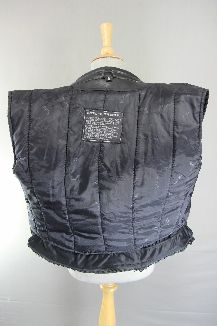 RICHA BLACK, BLUE & SILVER LEATHER BIKER JACKET+CE ARMOUR/THERMAL LINING:SIZE 10