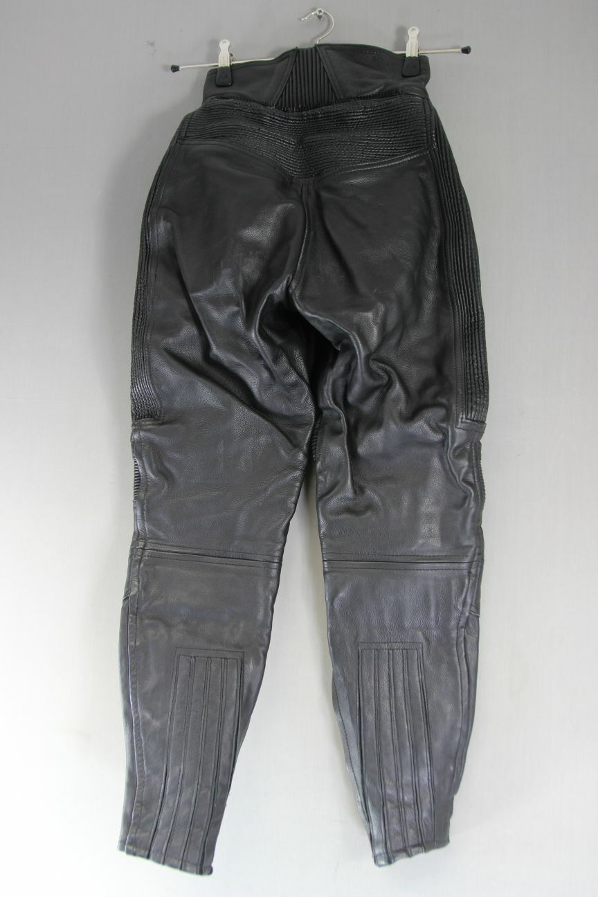 BELSTAFF BLACK LEATHER BIKER TROUSERS SIZE 10: WAIST 24 INCHES/LEG 29 INCHES