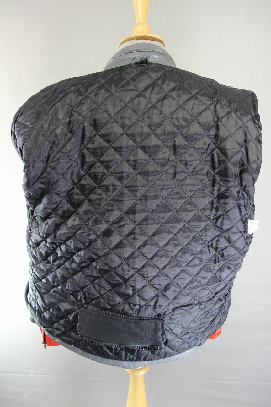 CLASSIC GREY, RED & BLACK LEATHER BIKER JACKET 40 INCH