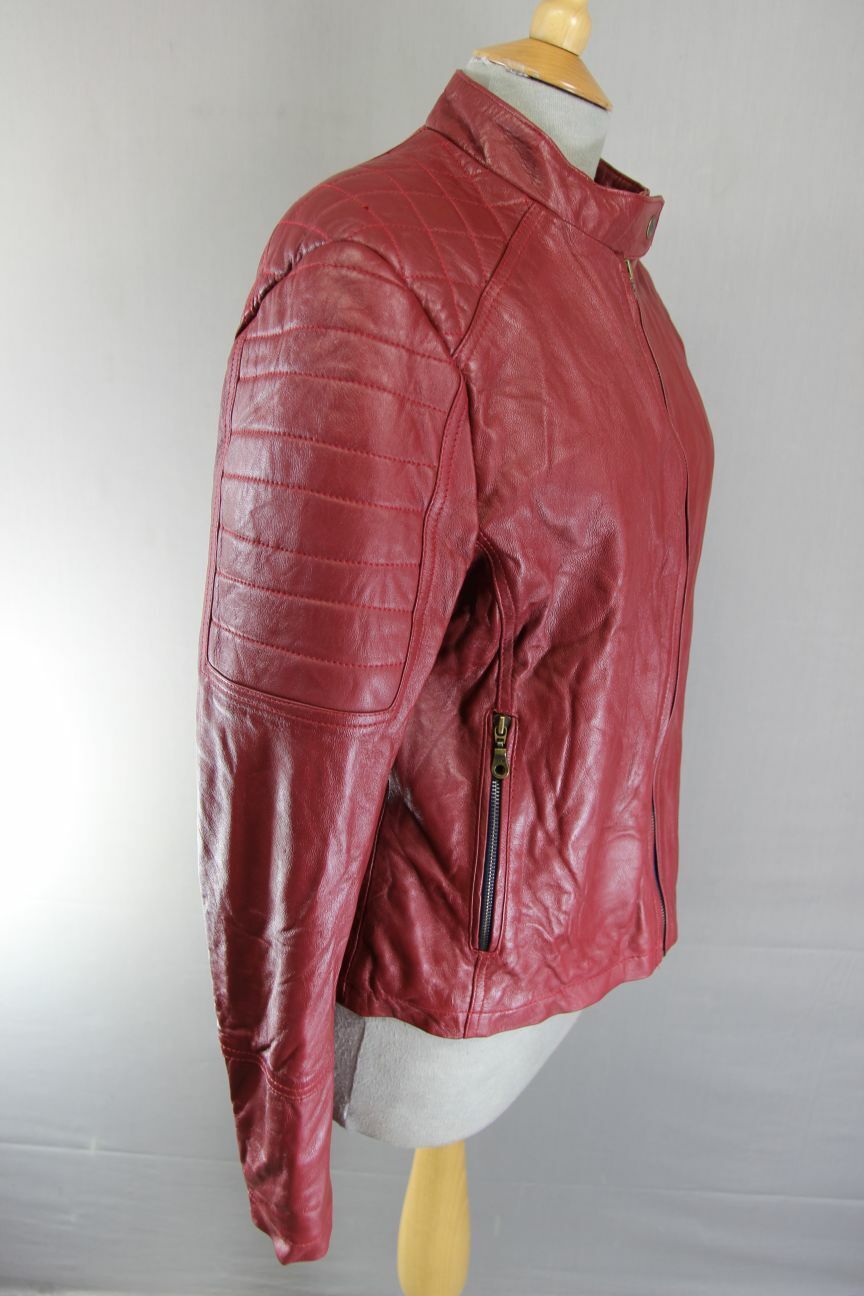 CLASSIC LEATHER CITY HAND CRAFTED BY RADWAN BURGUNDY BIKER JACKET 38 INCH/XL