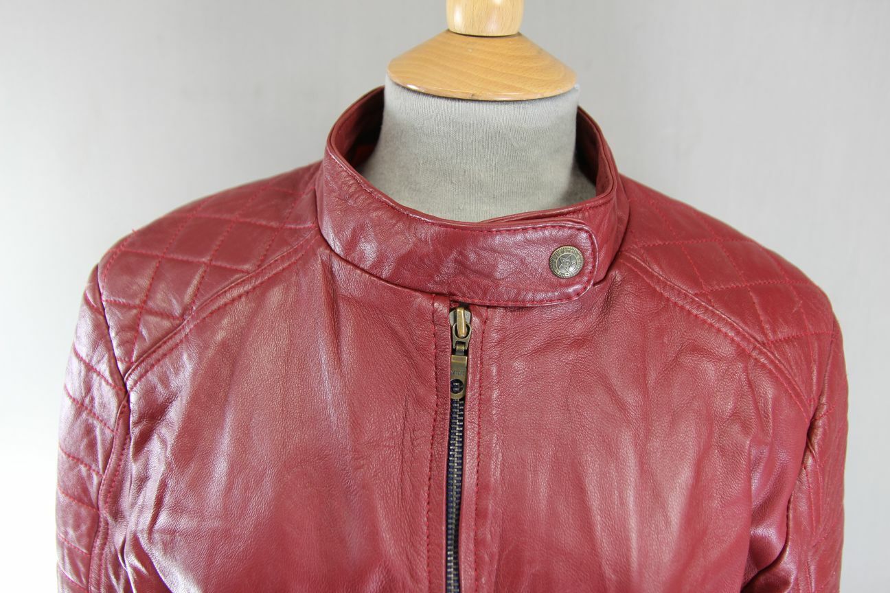 CLASSIC LEATHER CITY HAND CRAFTED BY RADWAN BURGUNDY BIKER JACKET 38 INCH/XL