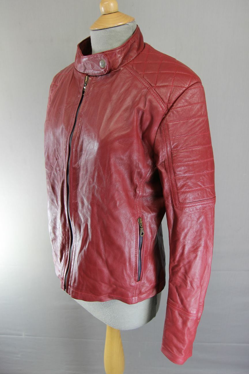 CLASSIC LEATHER CITY HAND CRAFTED BY RADWAN BURGUNDY BIKER JACKET 38 INCH/XL