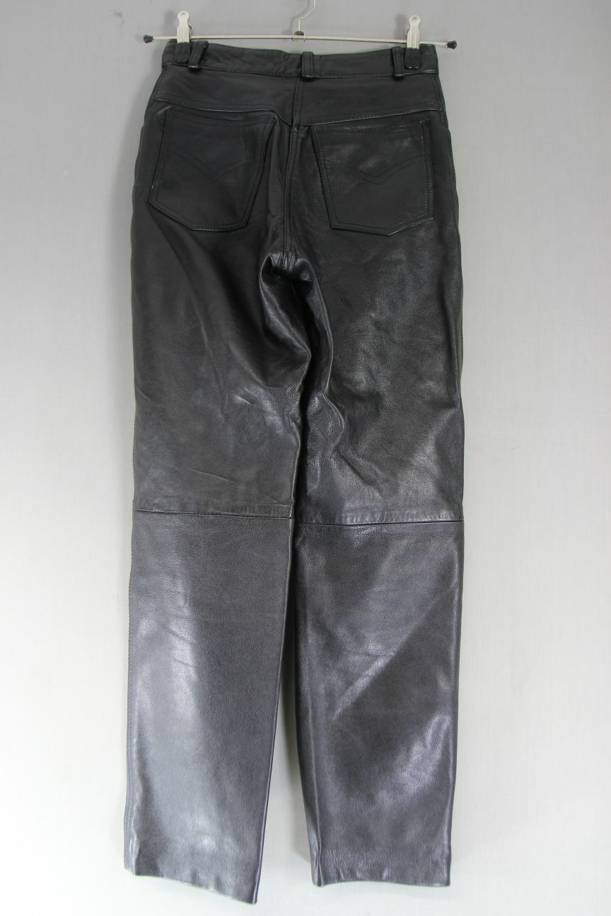 ARM'S CLASSIC BLACK LEATHER BIKER JEANS: SIZE 10 - WAIST 26 IN/INSIDE LEG 29 IN