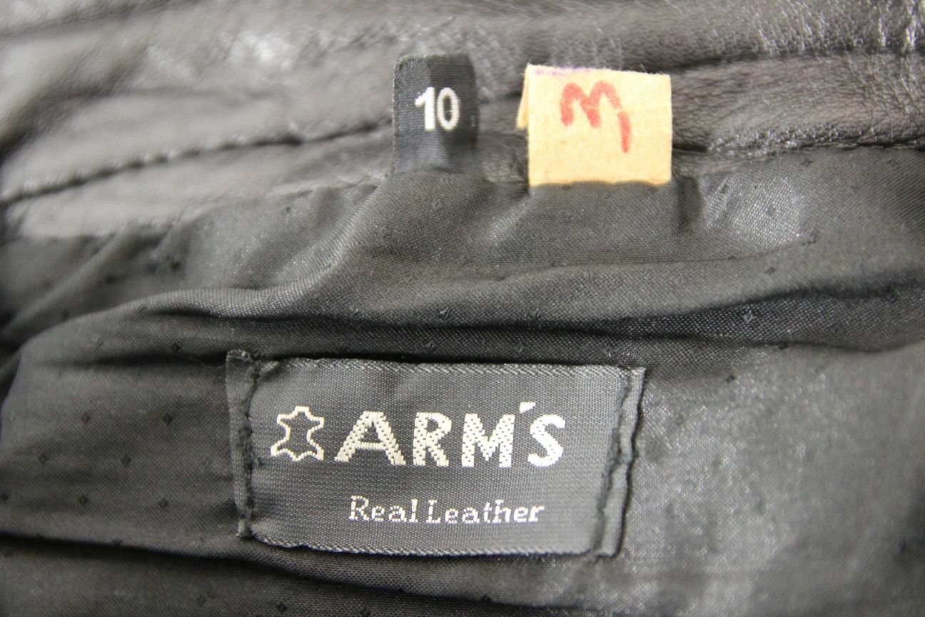 ARM'S CLASSIC BLACK LEATHER BIKER JEANS: SIZE 10 - WAIST 26 IN/INSIDE LEG 29 IN