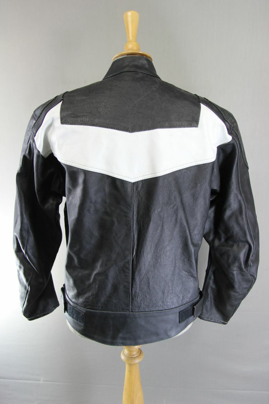 BLACK & WHITE LEATHER BIKER JACKET 38 INCH