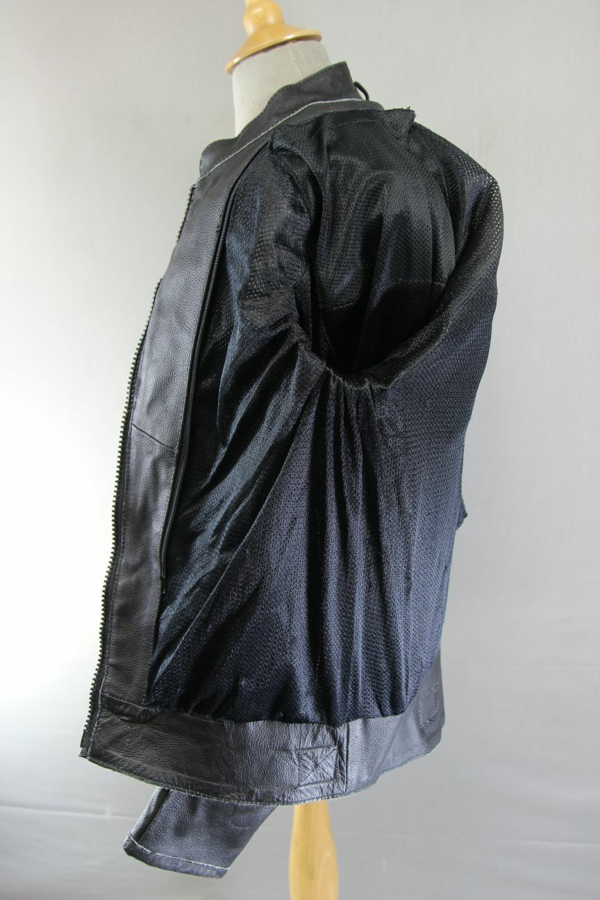 BLACK & WHITE LEATHER BIKER JACKET 38 INCH