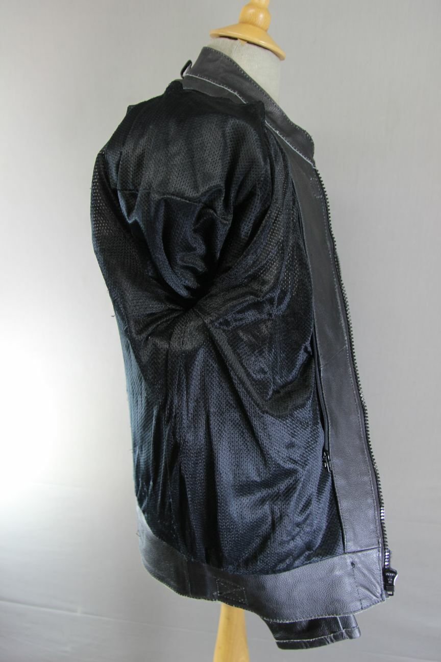 BLACK & WHITE LEATHER BIKER JACKET 38 INCH