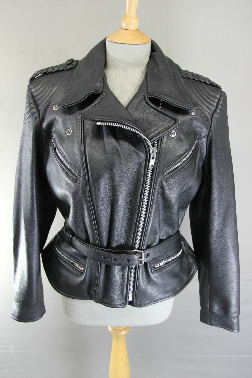 VINTAGE 1970'S PUNK ROCK STYLE RETRO BLACK LEATHER BIKER JACKET 42 INCH