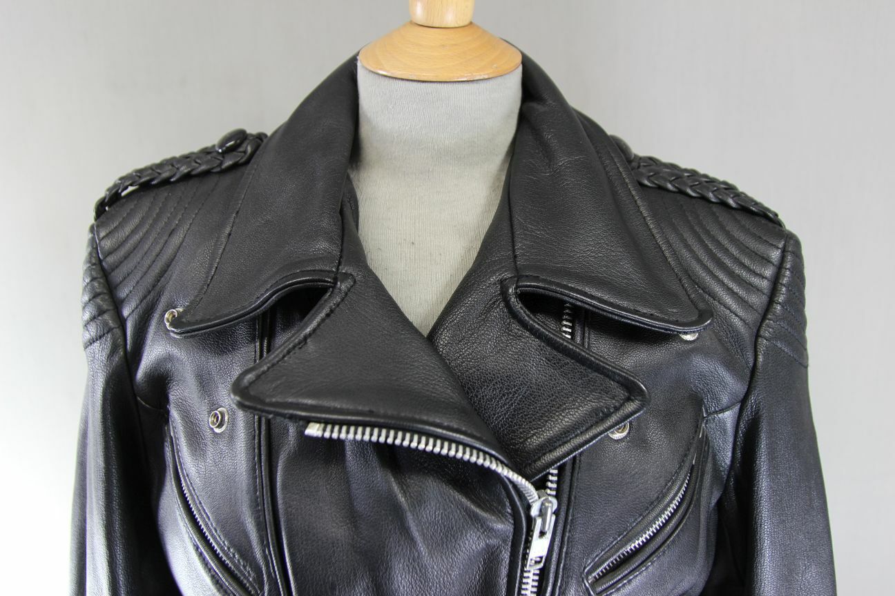 VINTAGE 1970'S PUNK ROCK STYLE RETRO BLACK LEATHER BIKER JACKET 42 INCH