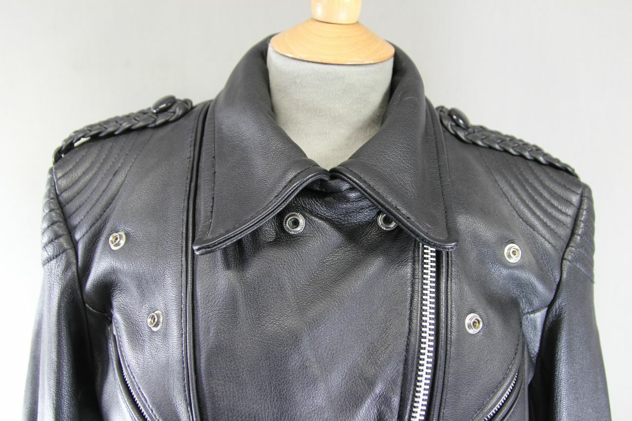 VINTAGE 1970'S PUNK ROCK STYLE RETRO BLACK LEATHER BIKER JACKET 42 INCH
