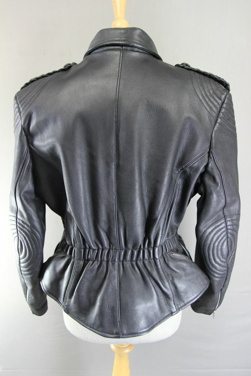 VINTAGE 1970'S PUNK ROCK STYLE RETRO BLACK LEATHER BIKER JACKET 42 INCH