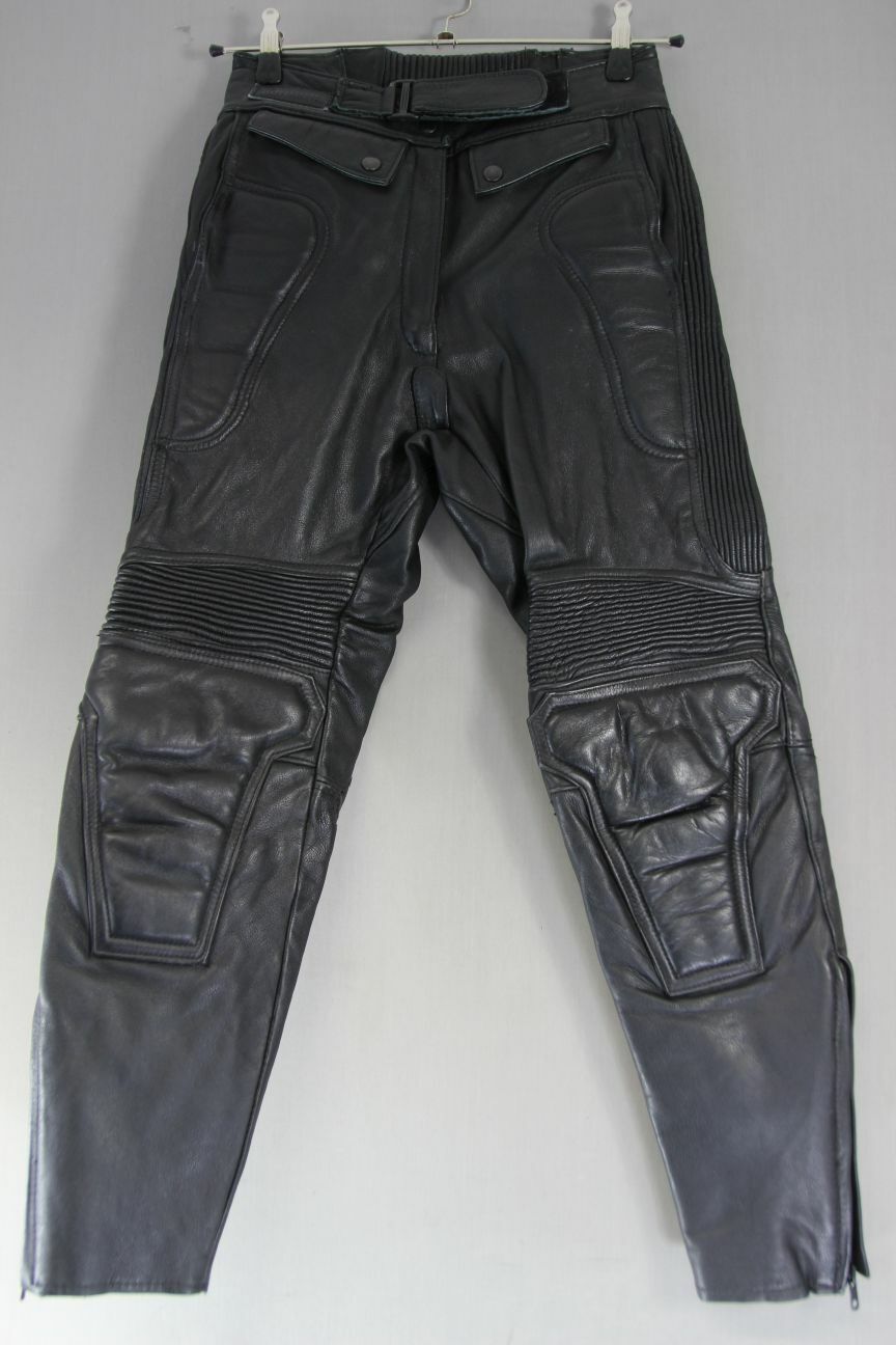 SPORTEX DOLOMITE BLACK LEATHER BIKER TROUSERS SIZE 12 WAIST 28IN/INSIDE LEG 27IN