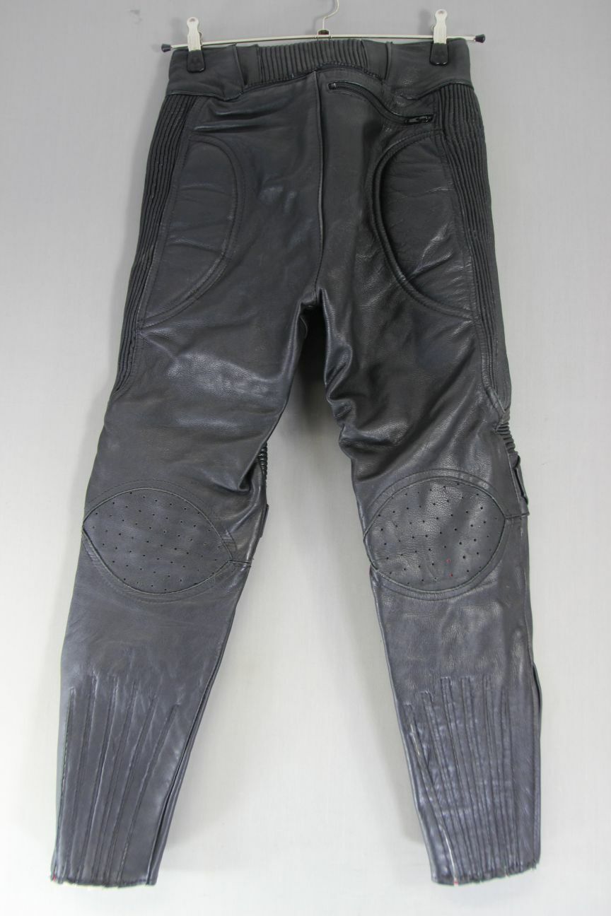 SPORTEX DOLOMITE BLACK LEATHER BIKER TROUSERS SIZE 12 WAIST 28IN/INSIDE LEG 27IN
