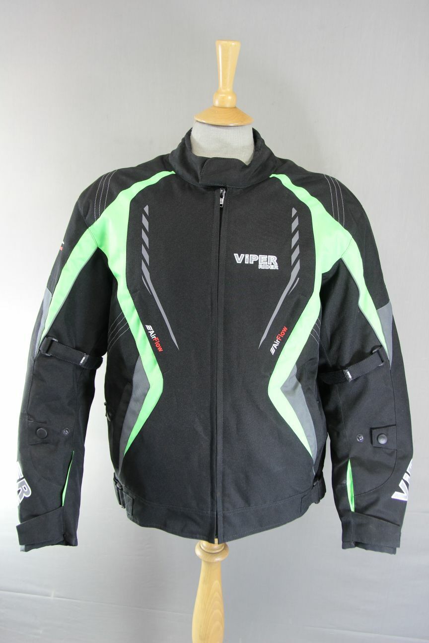 VIPER BLACK & GREEN TEXTILE BIKER JACKET WITH CE ARMOUR & THERMAL LINING 42 IN/L