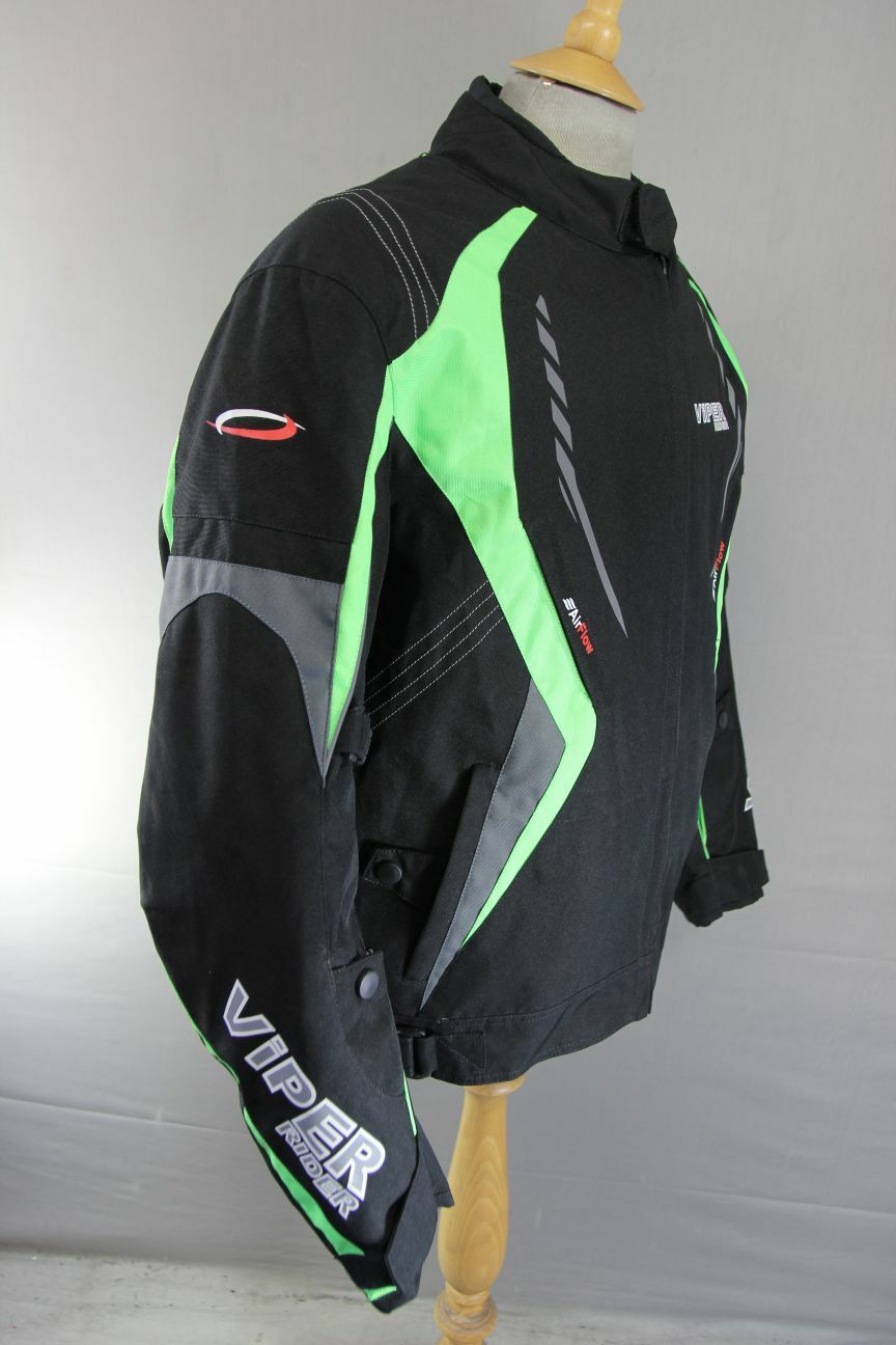 VIPER BLACK & GREEN TEXTILE BIKER JACKET WITH CE ARMOUR & THERMAL LINING 42 IN/L
