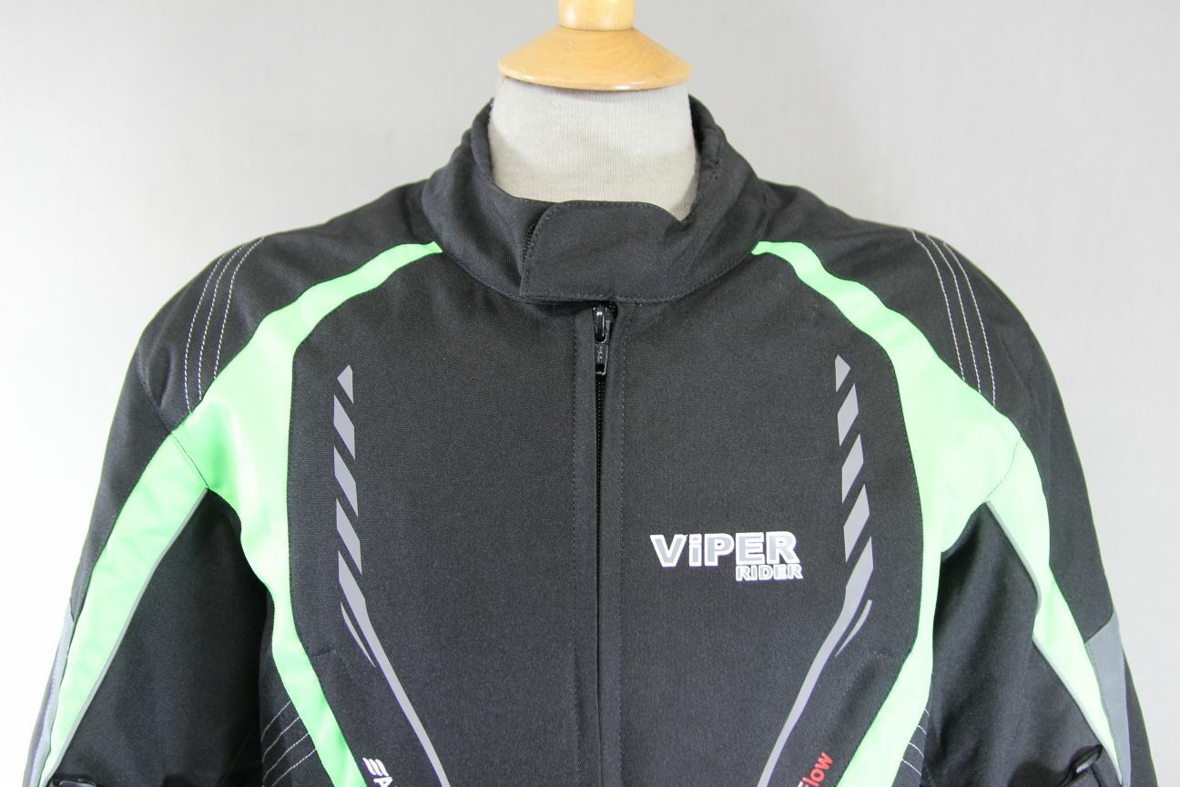VIPER BLACK & GREEN TEXTILE BIKER JACKET WITH CE ARMOUR & THERMAL LINING 42 IN/L