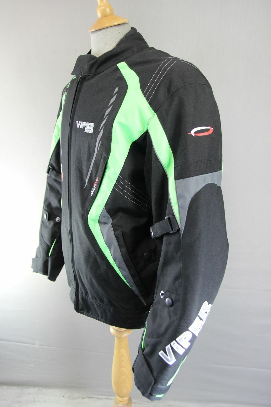 VIPER BLACK & GREEN TEXTILE BIKER JACKET WITH CE ARMOUR & THERMAL LINING 42 IN/L