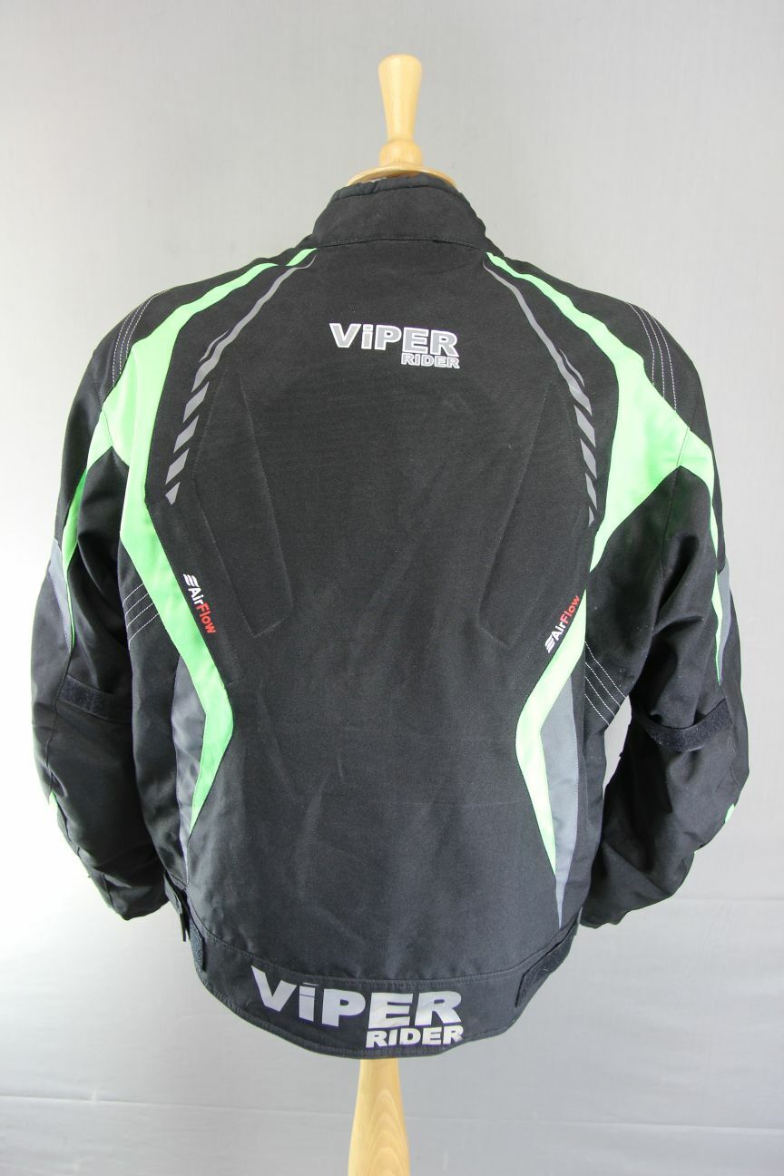 VIPER BLACK & GREEN TEXTILE BIKER JACKET WITH CE ARMOUR & THERMAL LINING 42 IN/L